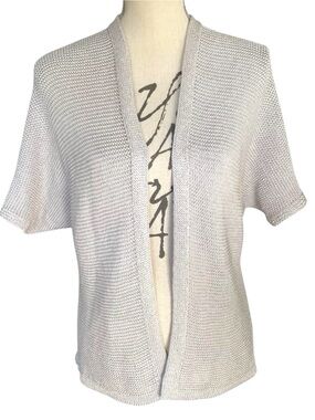 M Made in Italy Taupe/Grey Short Sleeve Texture Open Front Cardigan Sweater (XS)